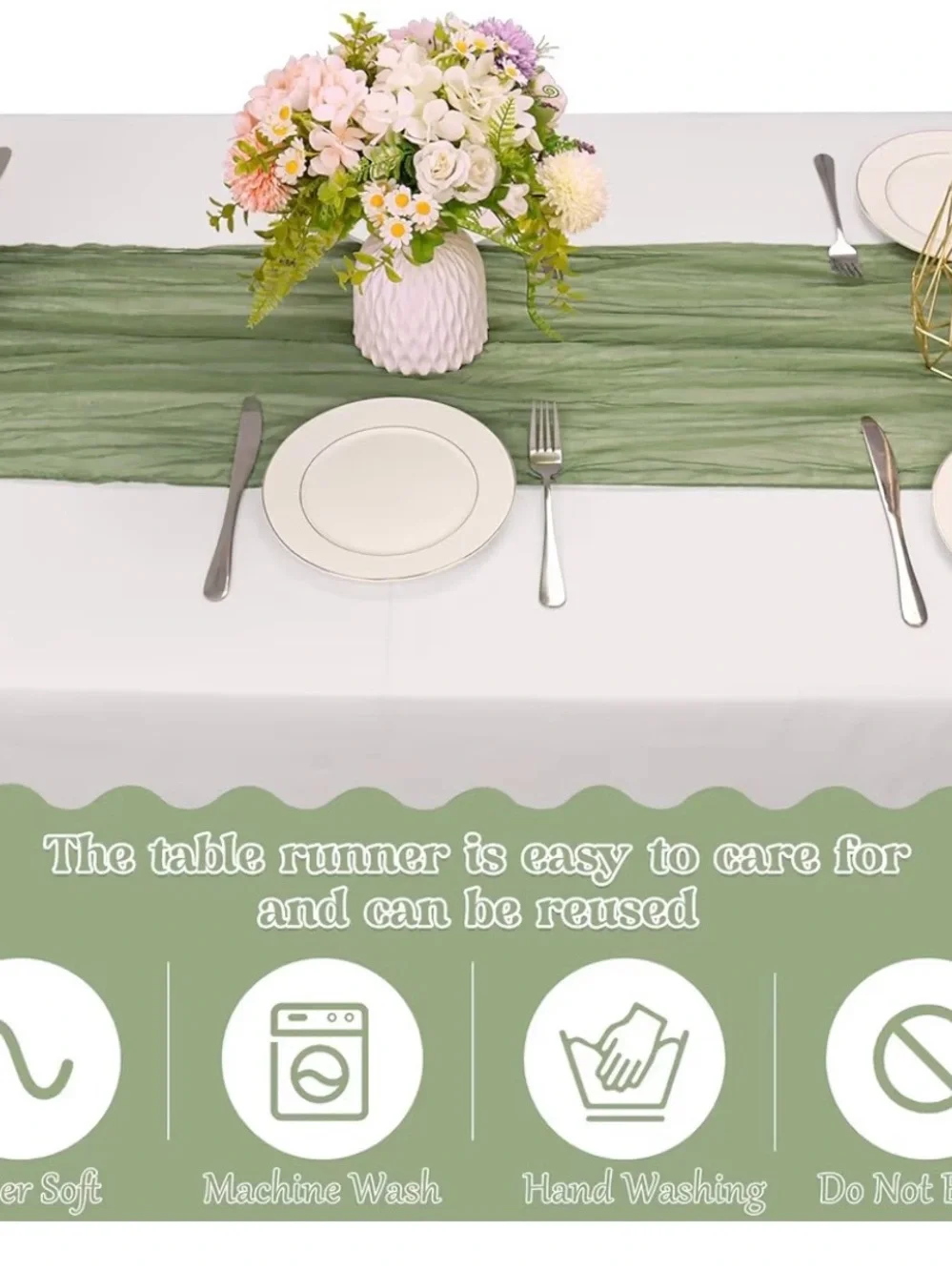 Boho Sheer Table Runner - Sage Green 6 each